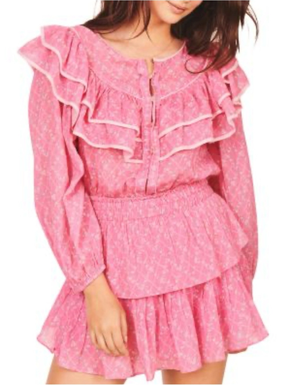 LoveShackFancy Pink Ruffle Mini Dress